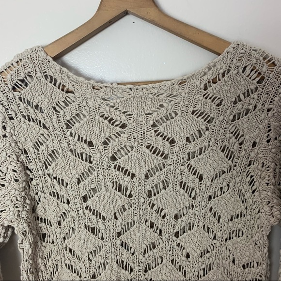 [J. Jill] Tan Open Knit 3/4 Sleeve Tunic Length Boho Sweater - Picture 10 of 10